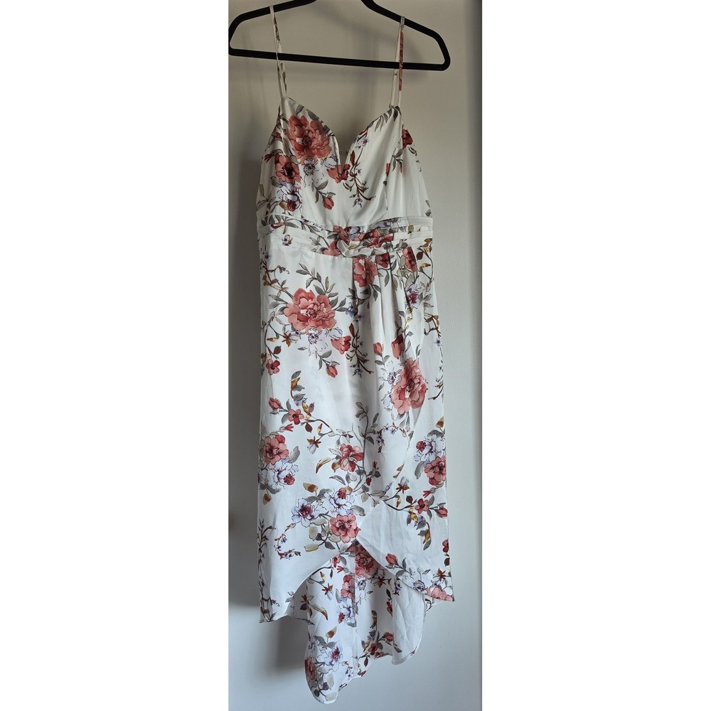 NWT Lulus Floral Maxi Dress Size L White Coral Pink Green V-Neck Sleeveless